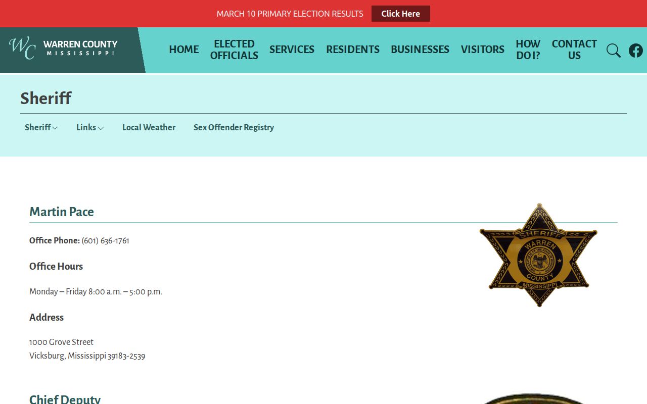 Warren County booking record source at the official sheriff page